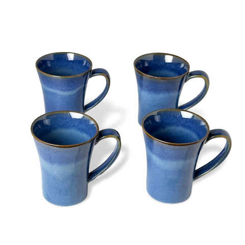 Tutti Frutti Set of 4 Glass Mug Blue with Lid and Straw 400ml